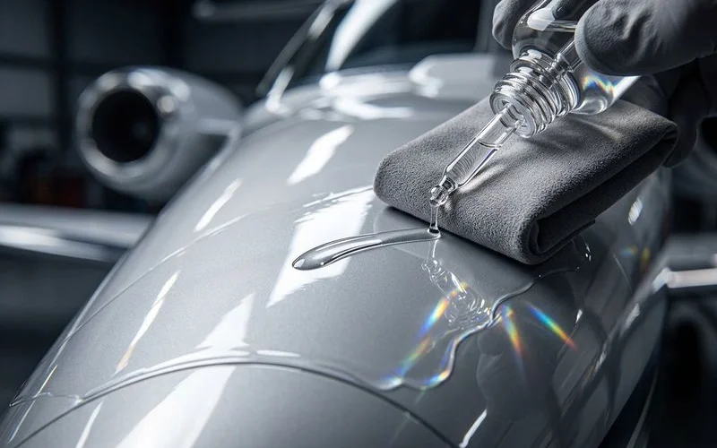 Ceramic coating application on aircraft fuselage